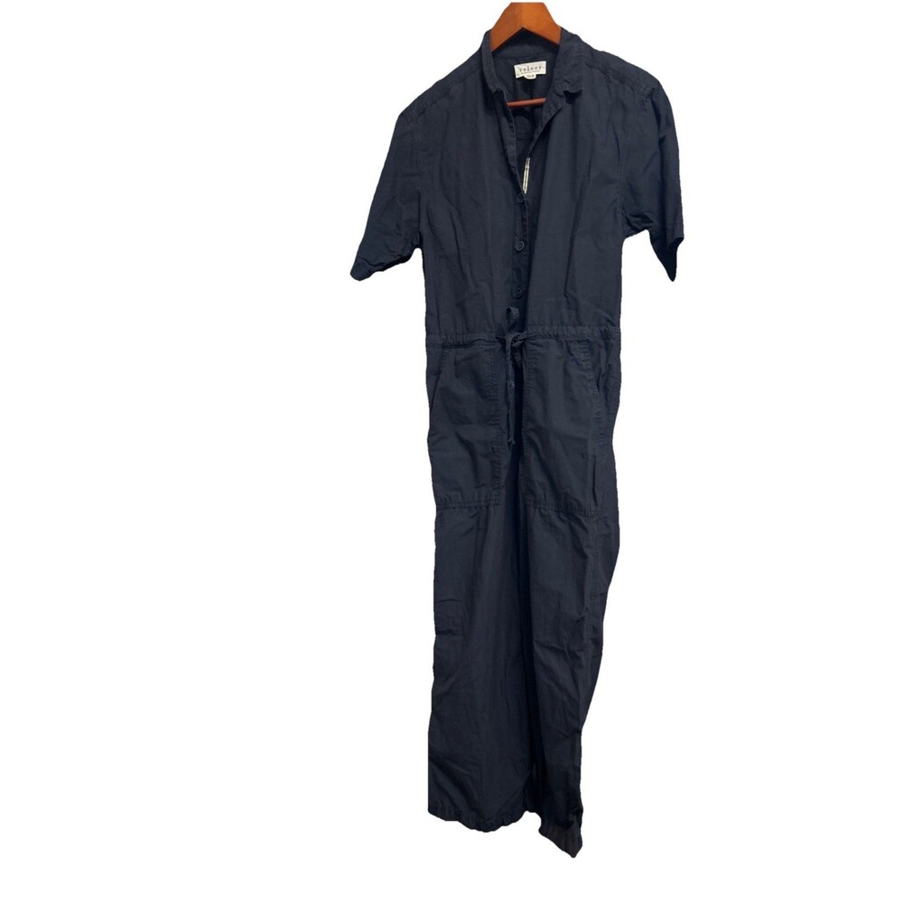 Velvet By Graham & Spencer Jumpsuit Small Blue Pockets Drawstring Elastic Waist